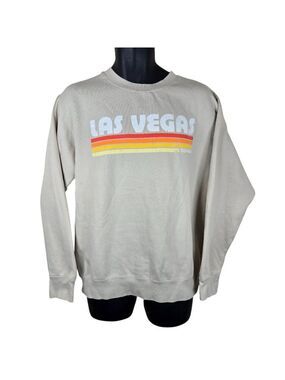 Las Vegas Nevada Beige Crewneck Sweatshirt Retro Stripes Mens Size M